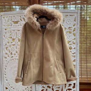 Apostrophe Luxurious Faux Fur Hooded Coat – Cozy Faux Suede Winter Jacket - XL